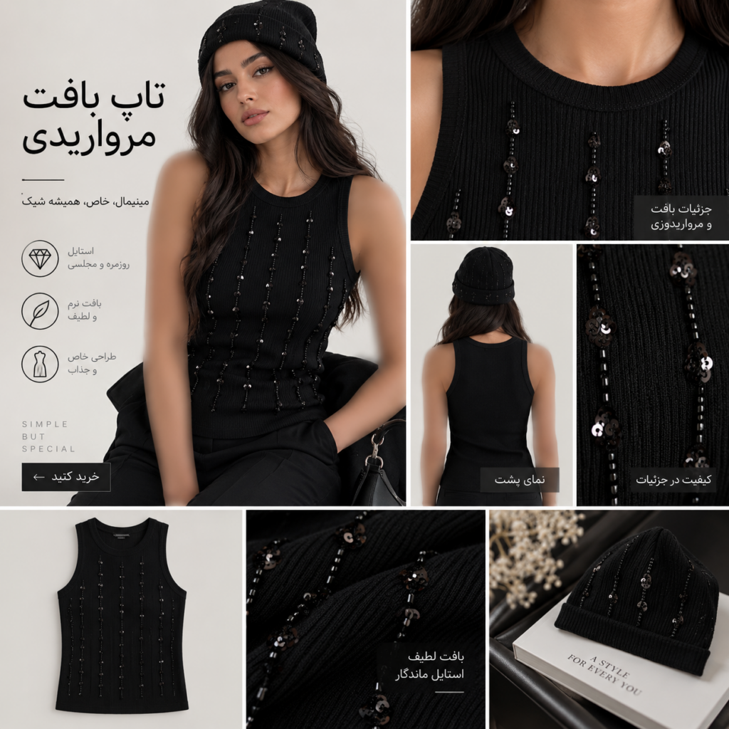 تاپ بافت مشکی مرواریدی زنانه ترک