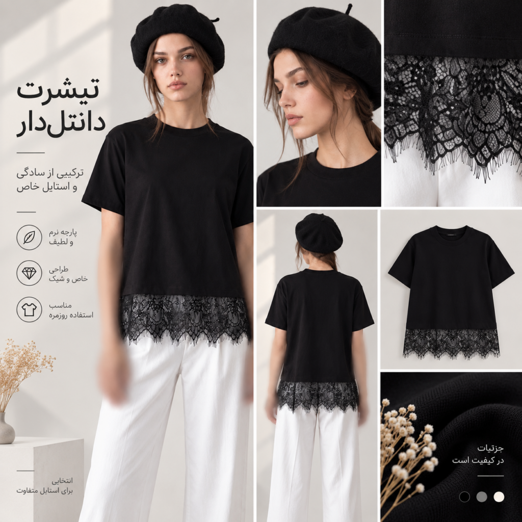 تیشرت دانتل دار زنانه ترک